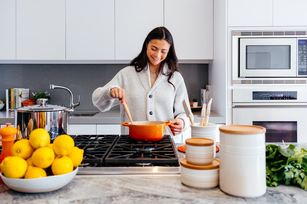 Kitchen preparation with fresh vegetables